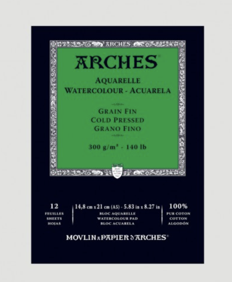Arches album in cotone, A5 misura 14,8x21, grana fina, 300 g, 12 fogli