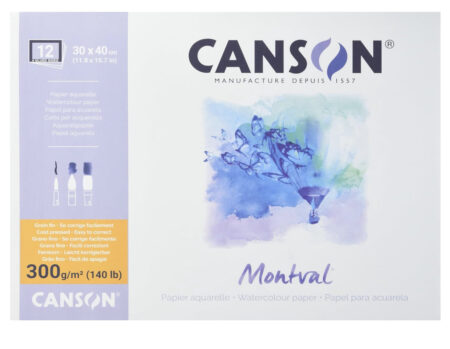 Canson montval 12 fogli 300gr, grana fina, 30x40cm