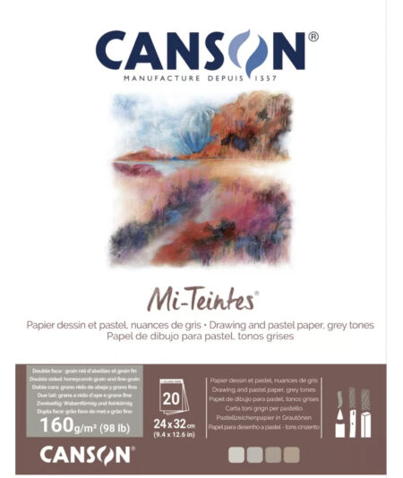 Canson mi-teintes carta per disegno e pastello, toni grigi, 160gr, 24x32cm, 20 fogli