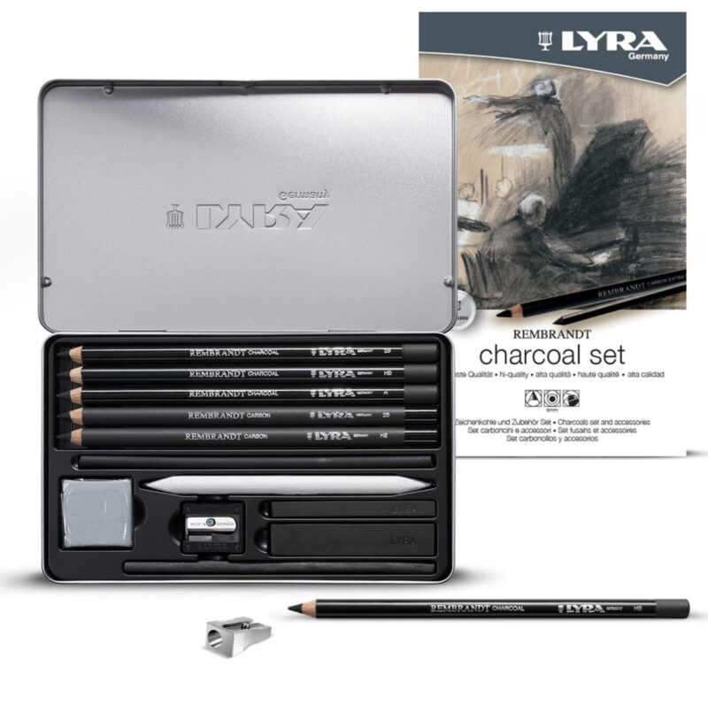 Lyra rembrandt charcoal set scatola metallica 11 pezzi