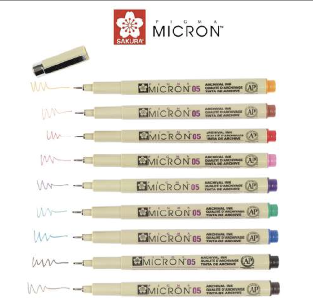 Sakura - Pigma Micron, Set da 9 fineliner colorati, misura 05